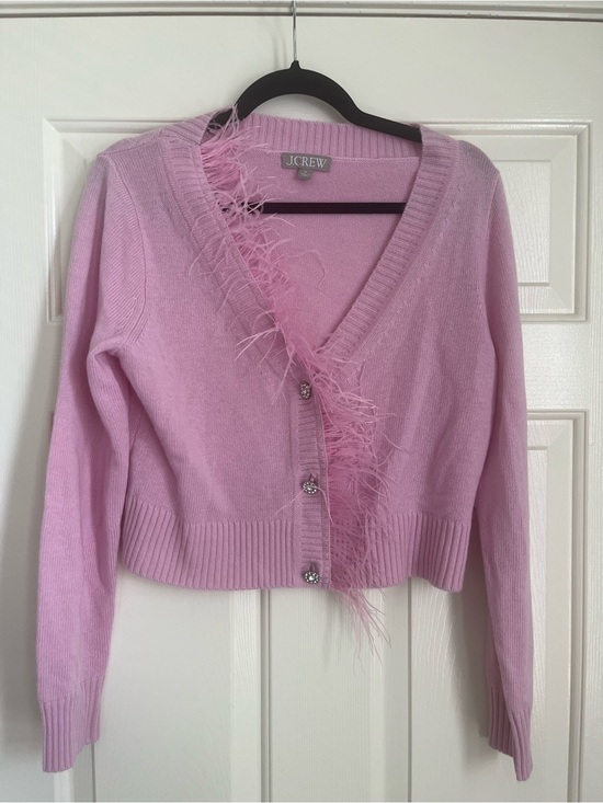 J. Crew Sweaters - J. Crew Light Pink Feather-Trim V-Neck Cardigan